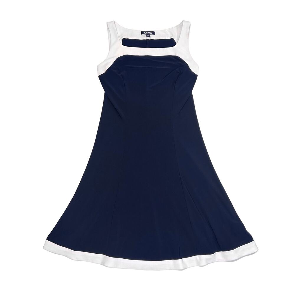 Chaps by Ralph Lauren Navy White Fit & Flare Dress Size S